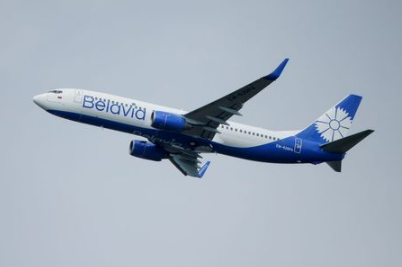 FILE PHOTO: A Boeing 737-800 plane of Belarusian state carrier Belavia takes off at the Domodedovo Airport outside Moscow, Russia May 28, 2021. REUTERS/Maxim Shemetov/File Photo