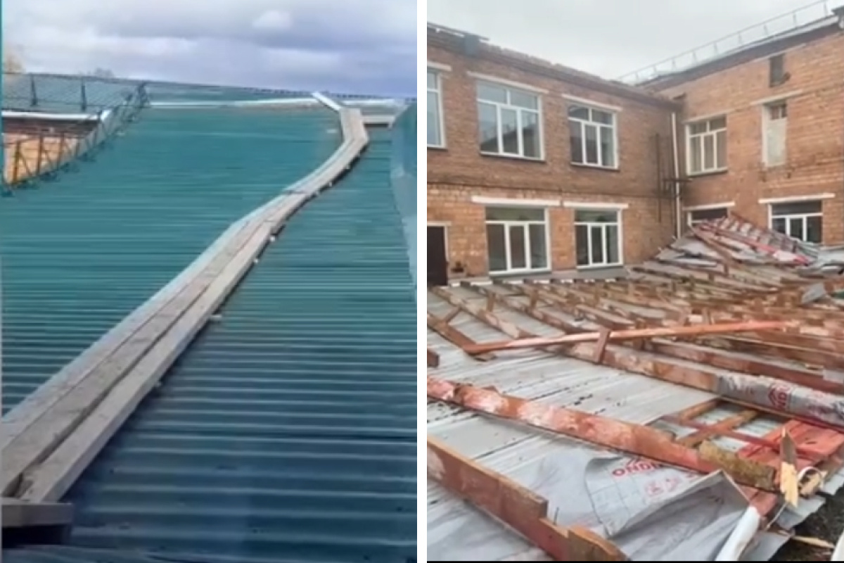 Новую крышу снес ветер со здания школы в Красноярском крае