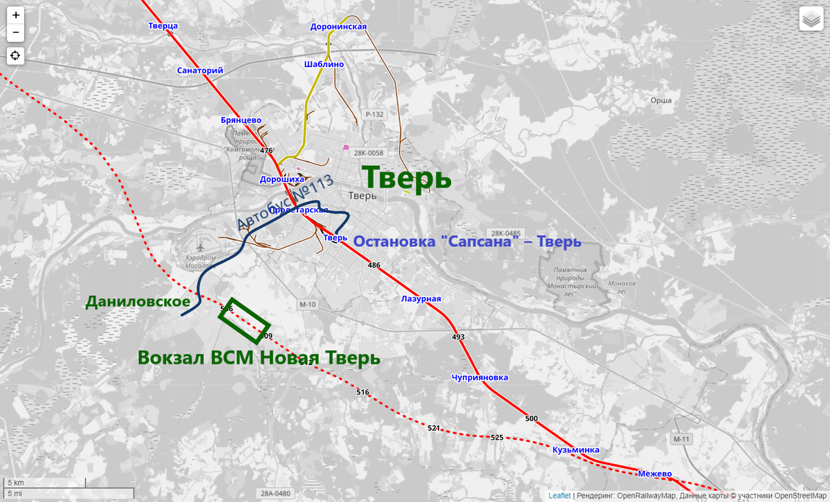 Проектный вариант расположения станции Новая Тверь.