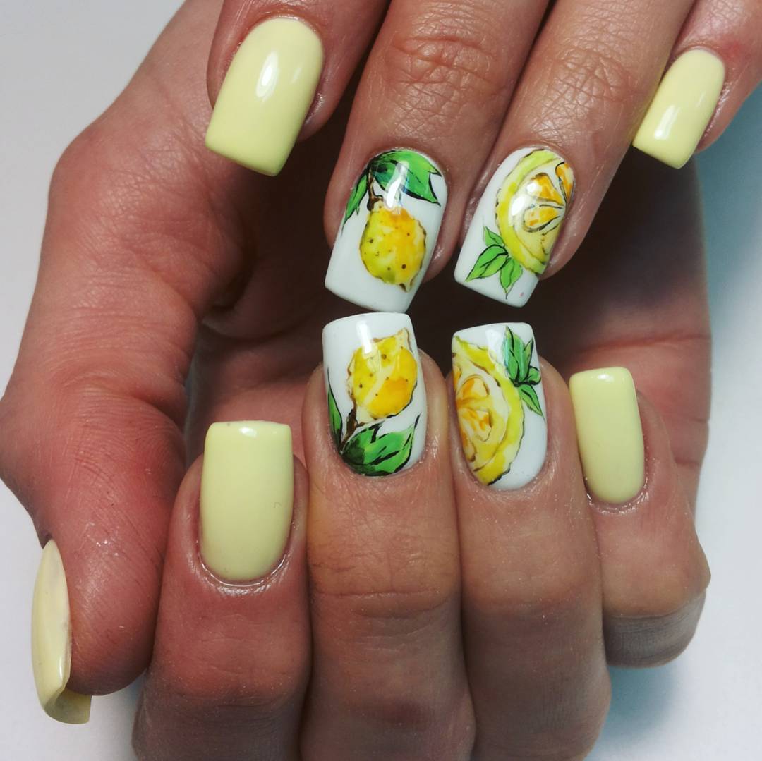 Лимонный дизайн ногтей. Лимонный маникюр. Фрукты на ногтях. Желто-зеленый маникюр. Красивый летний маникюр с фруктами.