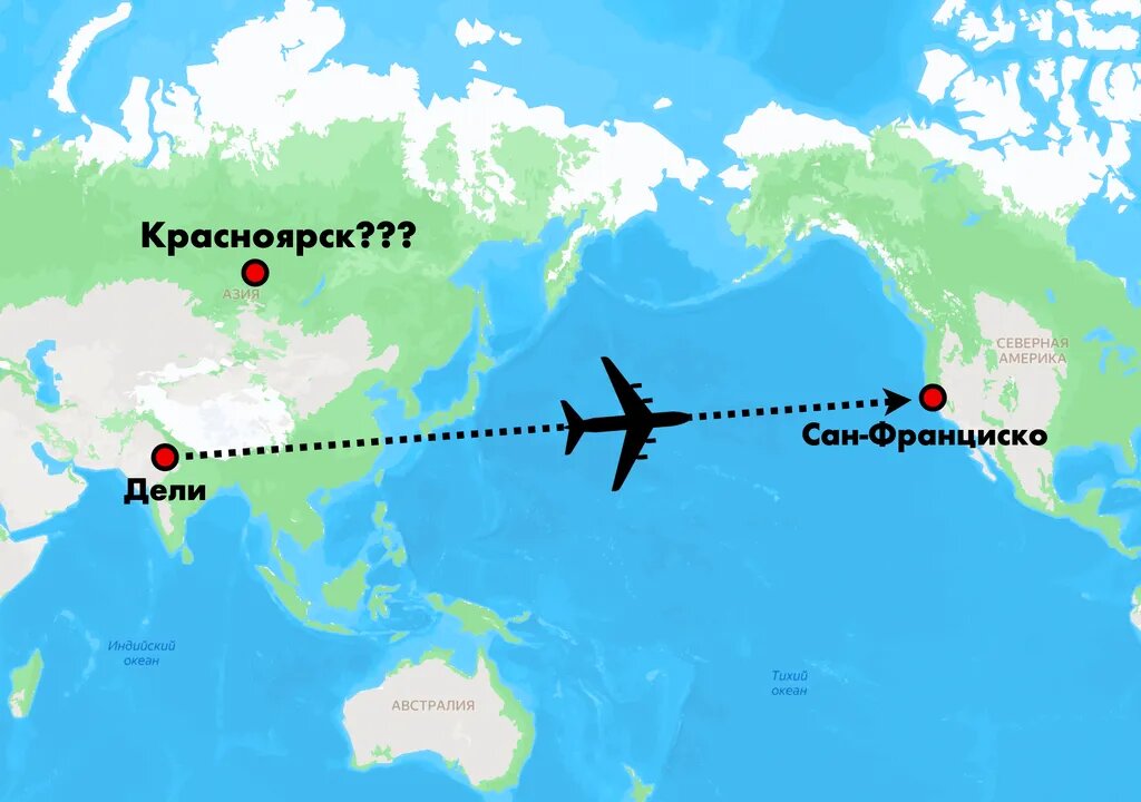 Как же так получилось, что самолет летел из Индии в США, а сел в нашем Красноярске?
