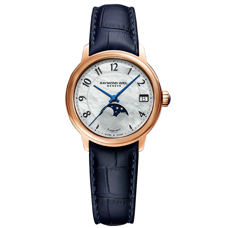 Часы Raymond Weil Maestro с корпусом 34-мм, сталь, бриллианты, розовое золото, перламутр