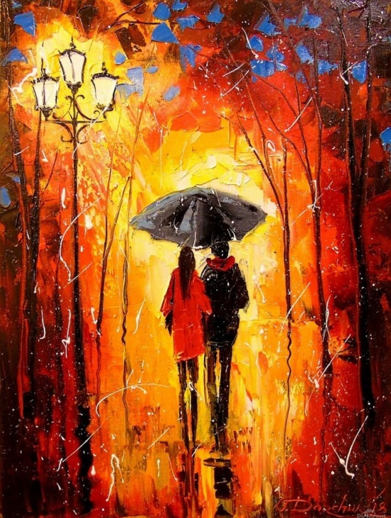 Художник Ольга Дарчук. Черно-белая любовь под красным зонтом 