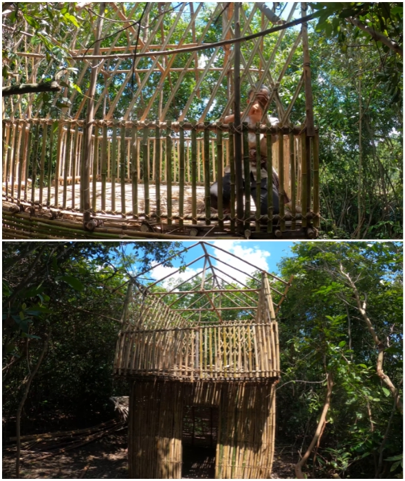 Процесс сборки стен и промежуточный результат труда молодой мастерицы.