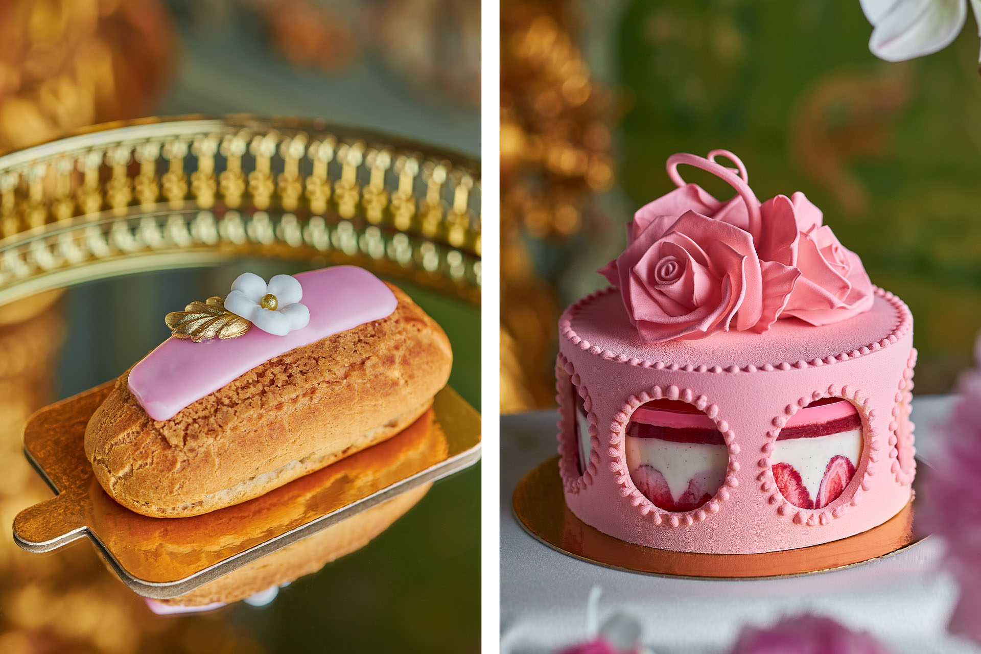 Слева: ягодный эклер / клубничный франжипан