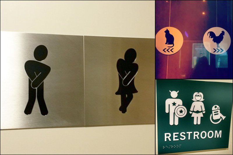 Мальчики направо, девочки налево. 14 самых креативных туалетных знаков в мире в мире, креатив, туалет, туалетный знак, юмор