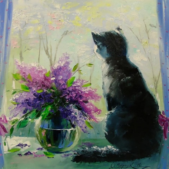 Художник Ольга Дарчук. Черно-белая любовь под красным зонтом 