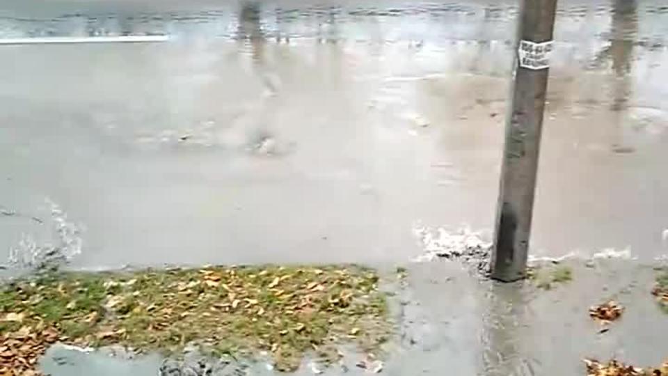 Дорога в воде: На одной из улиц Петербурга прорвало трубу