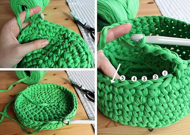 Корзинка крючком из трикотажной пряжи