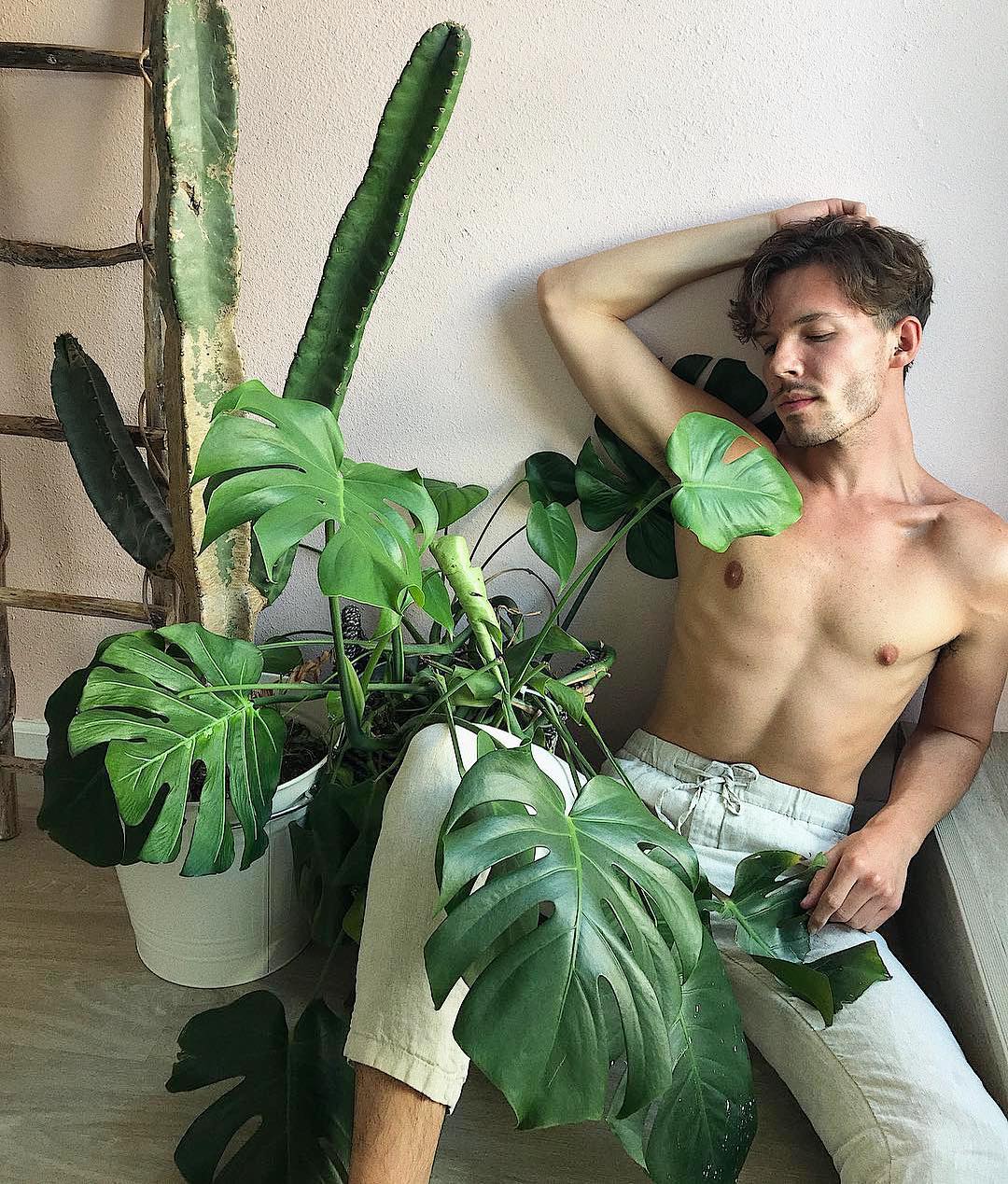 Популярный Instagram-аккаунт «Boys with Plants», где полуголые мужчины позируют с растениями 