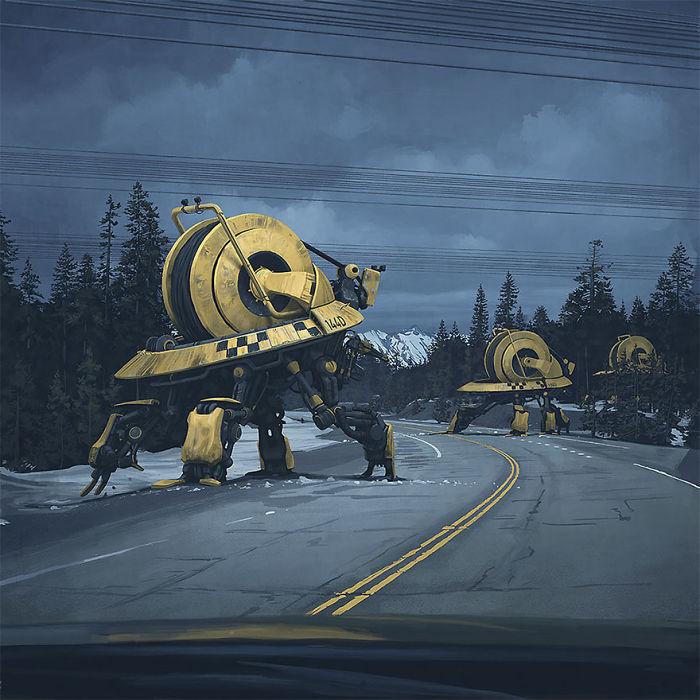 Scifi-girl-robot-traveling-artbook-simon-stalenhag