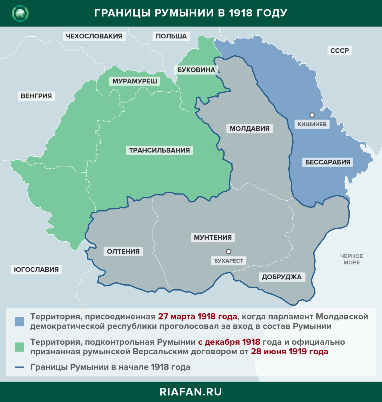 Границы Румынии в 1918 году