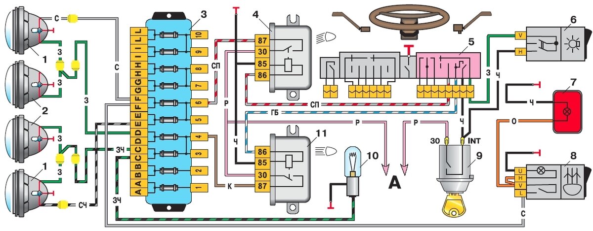Схема подключения реле ближнего света на ваз 2106