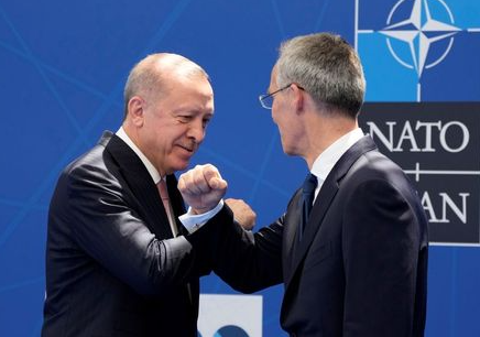 NATO Secretary General Jens Stoltenberg welcomes Turkey's President Tayyip Erdogan during the NATO summit at the Alliance's headquarters, in Brussels, Belgium, June 14, 2021. Francois Mori/Pool via REUTERS