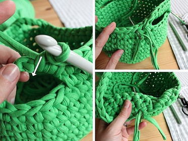 Корзинка крючком из трикотажной пряжи