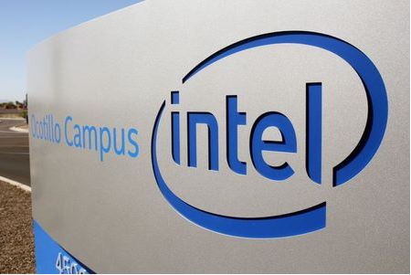 The logo for the Intel Corporation is seen on a sign outside the Fab 42 microprocessor manufacturing site in Chandler, Arizona, U.S., October 2, 2020. REUTERS/Nathan Frandino