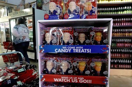 Political Poopers' toys depicting U.S. President Donald Trump and Democratic presidential candidate Joe Biden are seen inside Minnesotа's Largest Candy Store in Jordan, Minnesota, U.S., October 24, 2020. Picture taken October 24, 2020. REUTERS/Bing Guan