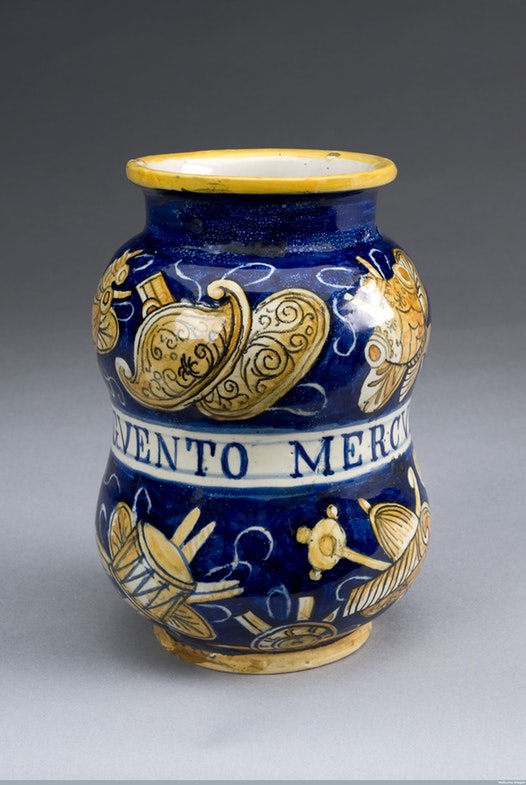 Albarello pharmacy jar for mercury ointment, Italy