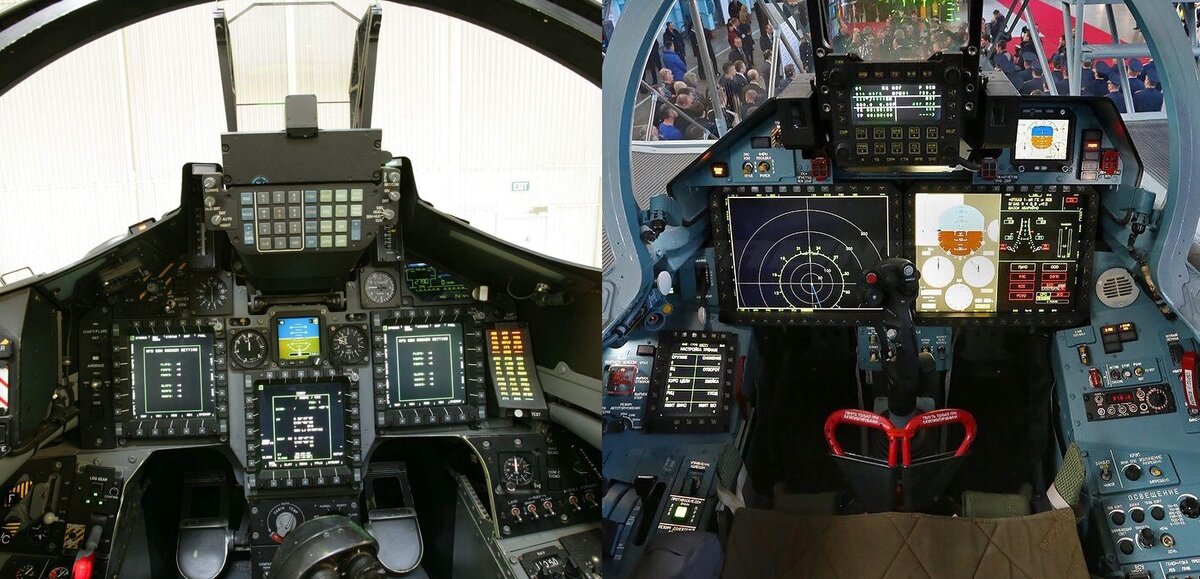 Слева кабина J-16, справа кабина Су-35С . / Источник фото: Яндекс картинки