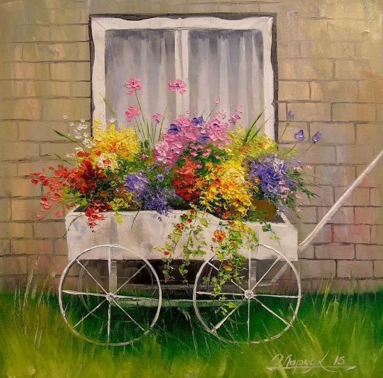 Художник Ольга Дарчук. Черно-белая любовь под красным зонтом 