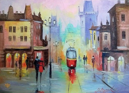 Художник Ольга Дарчук. Черно-белая любовь под красным зонтом 