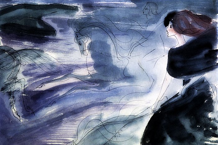 Репродукция рисунка Нади Рушевой к последней сцене романа М. Булгакова «Мастер и Маргарита». (1968 год. 16 лет). 