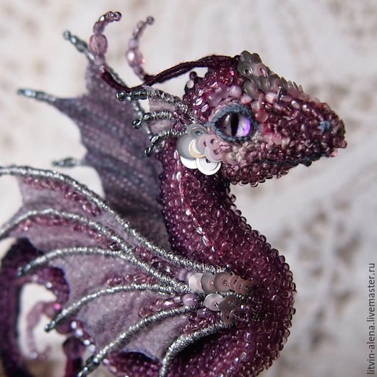 Brooches handmade. Order Brooch dragon 'Sea butterfly'. Brooch beads. Embroidered dragon. master Alena Litvin. Livemaster. purple