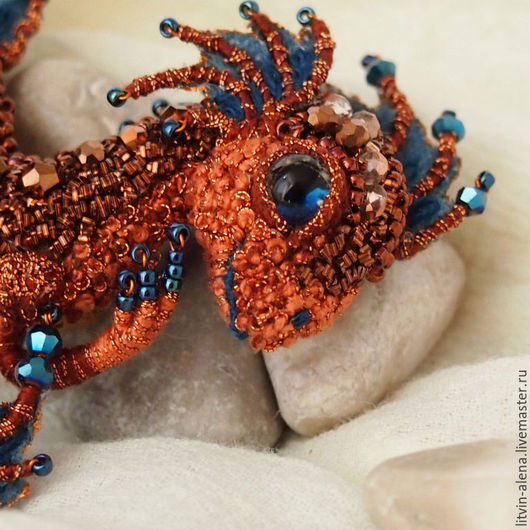 Brooches handmade. Order Brooch dragon "Maya". Brooch beads. Embroidered dragon. Copper dragon. master Alena Litvin. Livemaster.