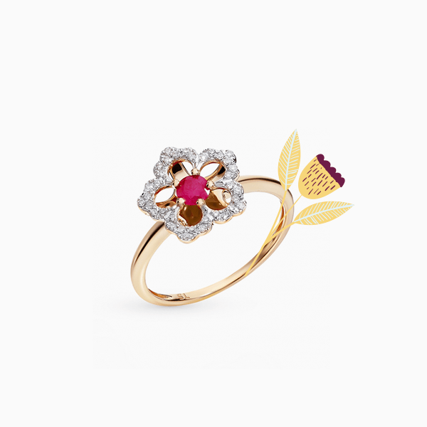 Обручальное кольцо SL, розовое золото, рубин, бриллианты