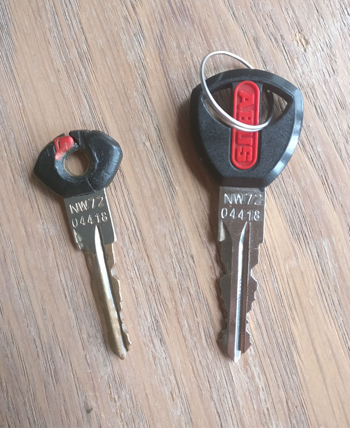 The Key For My Bike Vs. The Spare. The Worn One Still Works