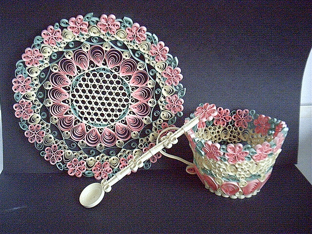 Tea Cup Saucer and Spoon - quilling