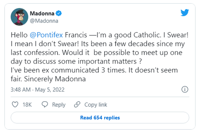 Мадонна попросила Папу Римского о встрече, чтобы Ватикан пересмотрел отношение к ее 