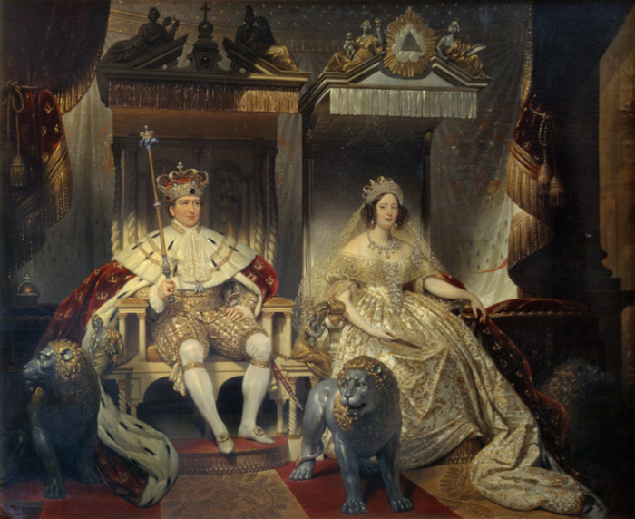 Кристиан VIII и Каролина Амалия, с Кристианом на престоле. Жозеф-Дезире Корт, 1841 год. | Фото: commons.wikimedia.org.