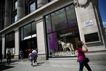 A Burberry display is pictured at Selfridges department store, amid the spread of the coronavirus disease (COVID-19) in Oxford Street in London, Britain June 14, 2020. REUTERS/Hannah McKay