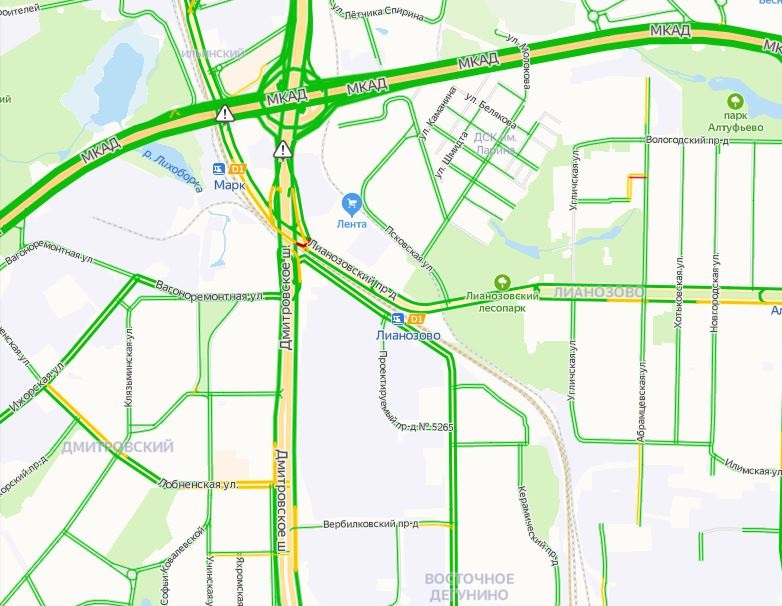 Пробки на дмитровском шоссе в сторону москвы сейчас карта
