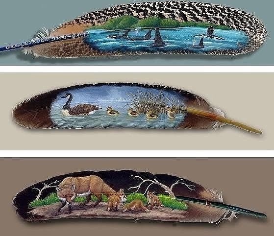 Джулия Томпсон занимается живописью на перьях. На роспись одного перышка уходит от 8 до 16 часов. handmake,художество