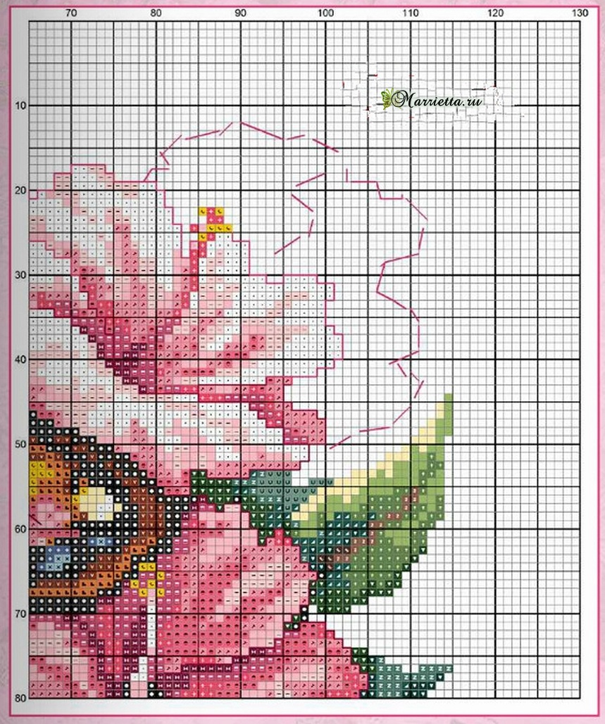 Схема вышивки «Красочная бабочка на цветах»