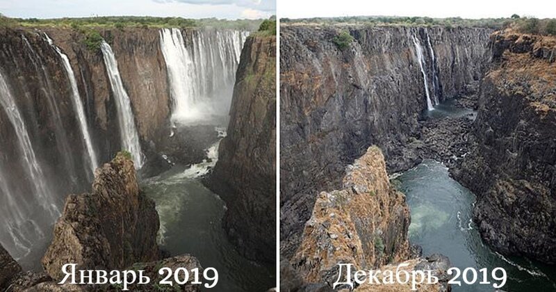 Водопад Виктория превратился в жалкую струйку Водопад Виктория,Замбези,климат,экологическая катастрофа