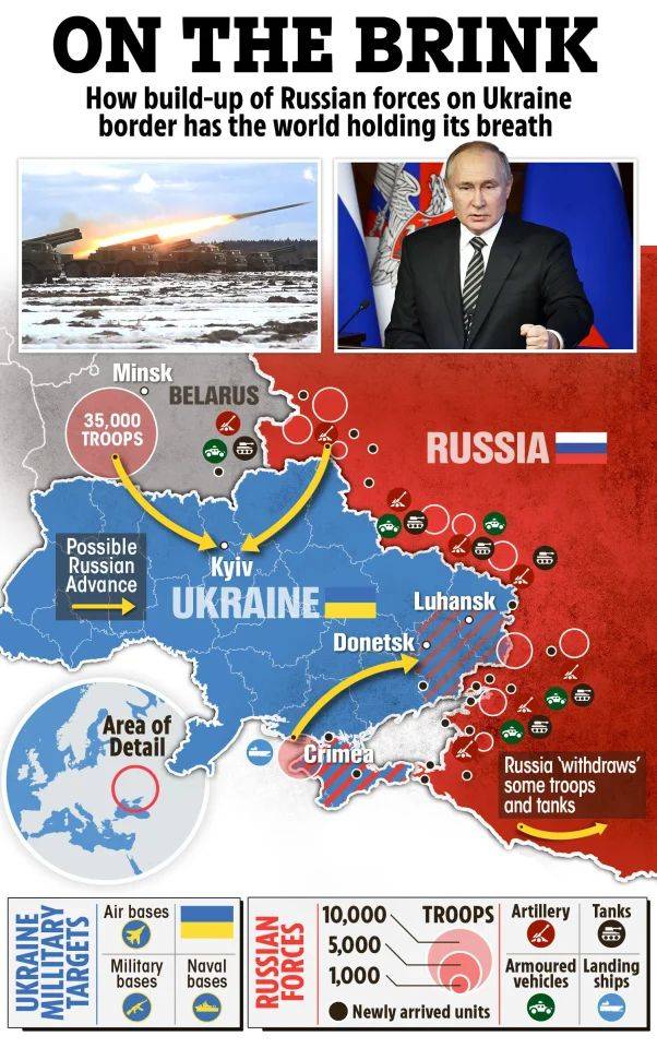 Британские СМИ: До вторжения армии РФ на Украину осталось менее 12 часов будет, Украины, военных, февраля, чтобы, севера, военнослужащих, около, порядка, после, Москва, Европе, пишет, Украине, отводит, Путин, подготовка, России, стать, может