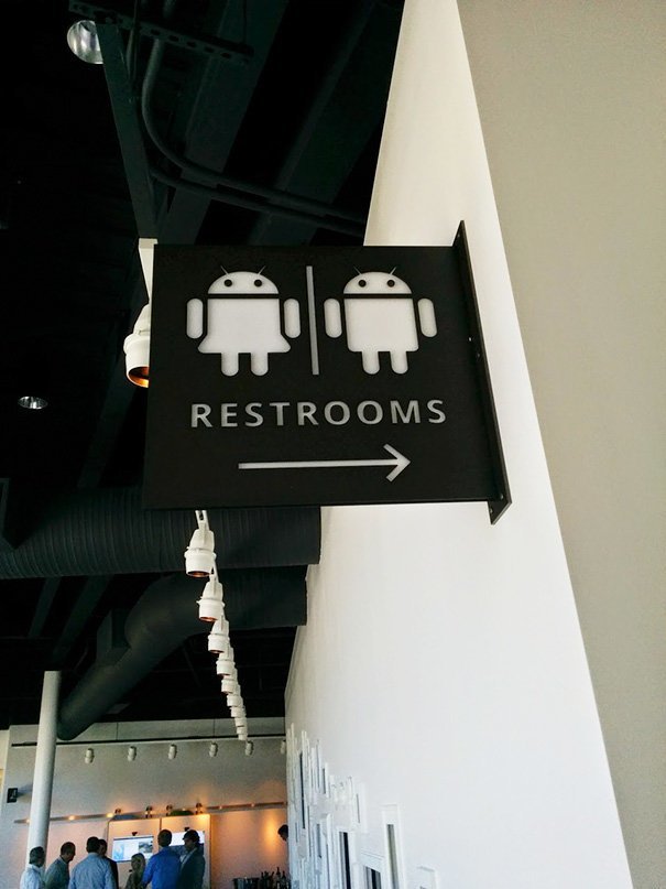 12. Это, разумеется, знак в одном из заведений Google (потому что Android) в мире, креатив, туалет, туалетный знак, юмор