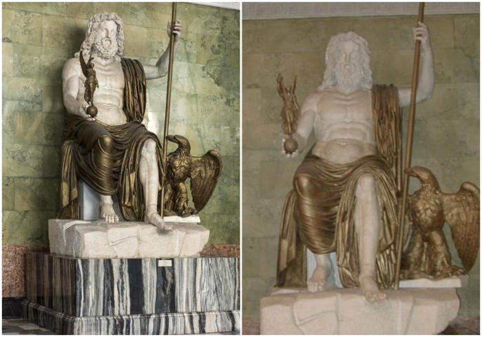 Римский сидящий Зевс, мрамор и бронза (отреставрированный), по образцу, созданному Фидием.
