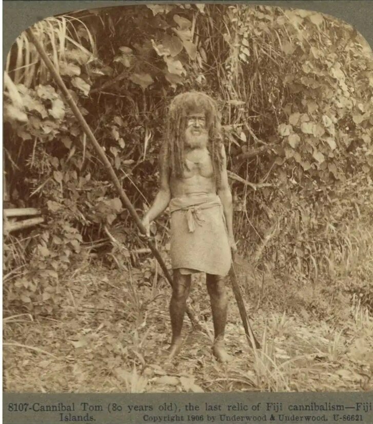80-летний каннибал Том - последний каннибал острова Фиджи, 1905 год.