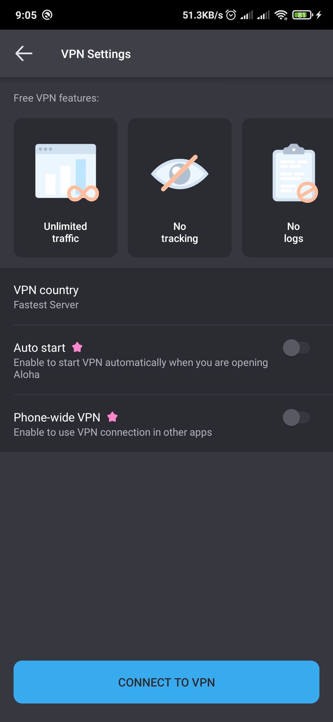 Key VPN features Aloha browser