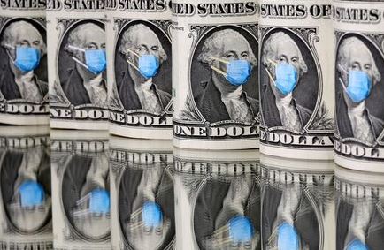 FILE PHOTO: George Washington is seen with printed medical mask on the one Dollar banknotes in this illustration taken, March 31, 2020. REUTERS/Dado Ruvic/Illustration