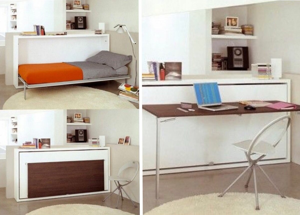 кровать трансформер со столом для малогабаритной квартиры