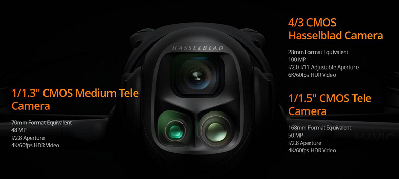  флагманский дрон получил тройную 100-мегапиксельную камеру Hasselblad с записью видео 6К и увеличенную батарею на 51 минуту полета