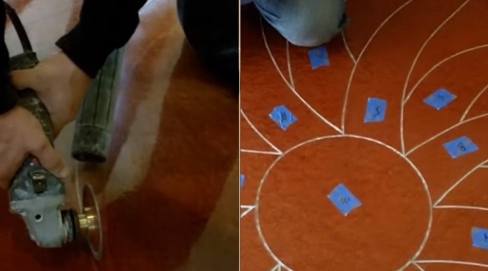 Чтобы нарисовать солнце, предварительно болгаркой вырезается схема. Чтобы нарисовать солнце, предварительно болгаркой вырезается схема.