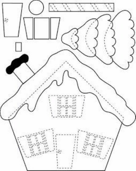Елочные игрушки в виде зимних домиков, сшитые из фетра. Идеи новогоднего декора. Шаблон.