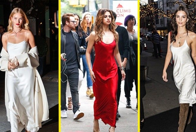 15 образов шёлкового платья на тонких бретельках