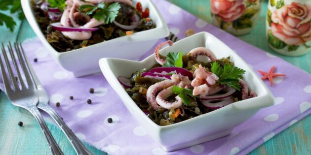 20 простых и очень вкусных салатов с кальмарами рецепты,салаты